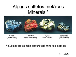 Fig. 22.17 Alguns sulfetos metálicos Minerais * *  Sulfetos são os mais comuns dos minérios metálicos 