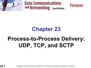 Chapter 23 Process-to-Process Delivery: UDP, TCP, and SCTP Copyright © The McGraw-Hill Companies, Inc. Permission required for reproduction or display. 