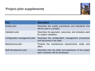 Project plan supplements