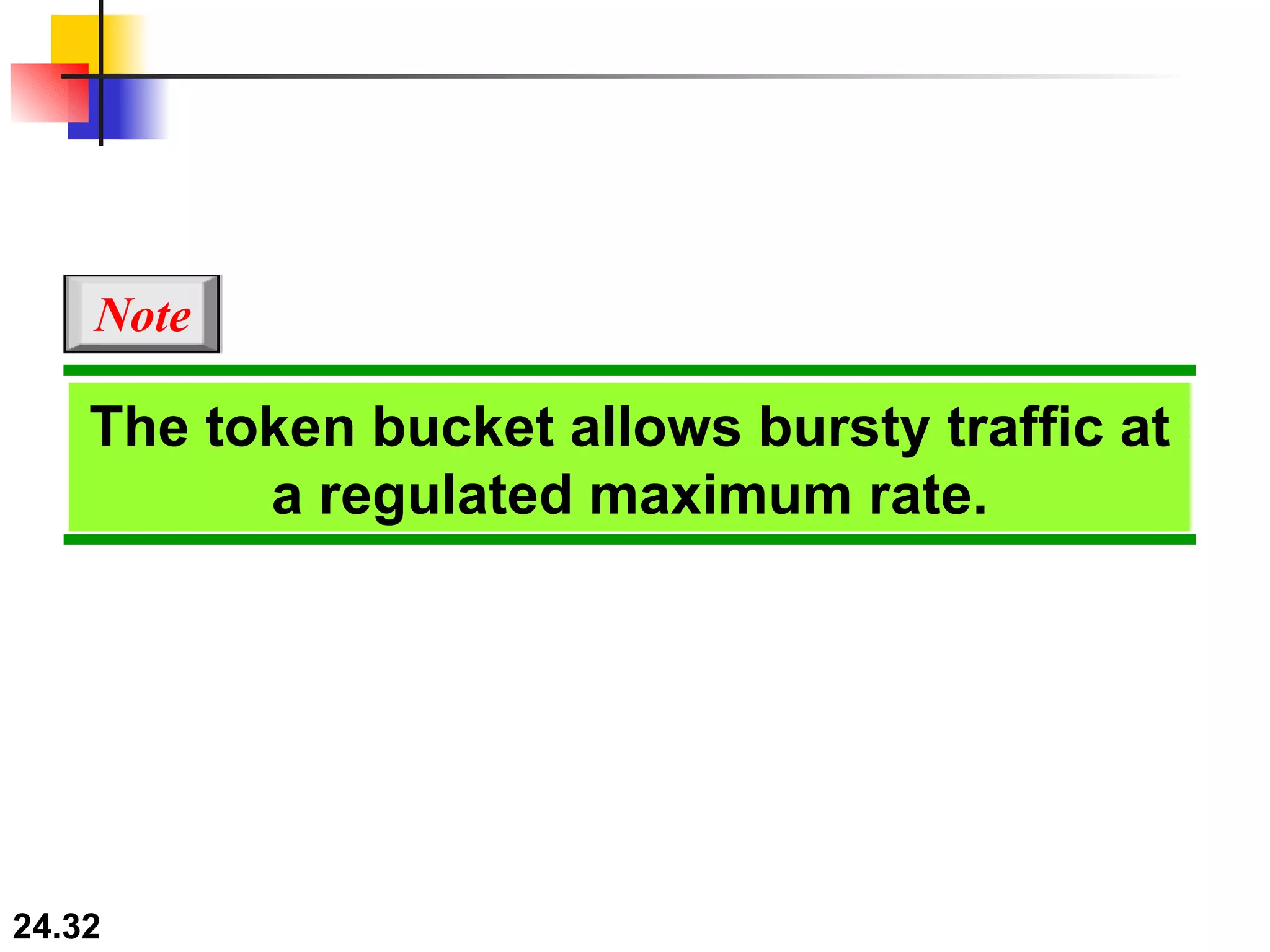 The token bucket allows bursty traffic at a regulated maximum rate. Note 