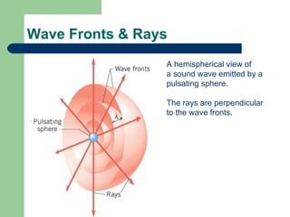 Wave Fronts & Rays A hemispherical view of a sound wave emitted by a pulsating sphere. The rays are perpendicular to the wave fronts. 