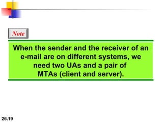 When the sender and the receiver of an e-mail are on different systems, we need two UAs and a pair of  MTAs (client and server). Note 