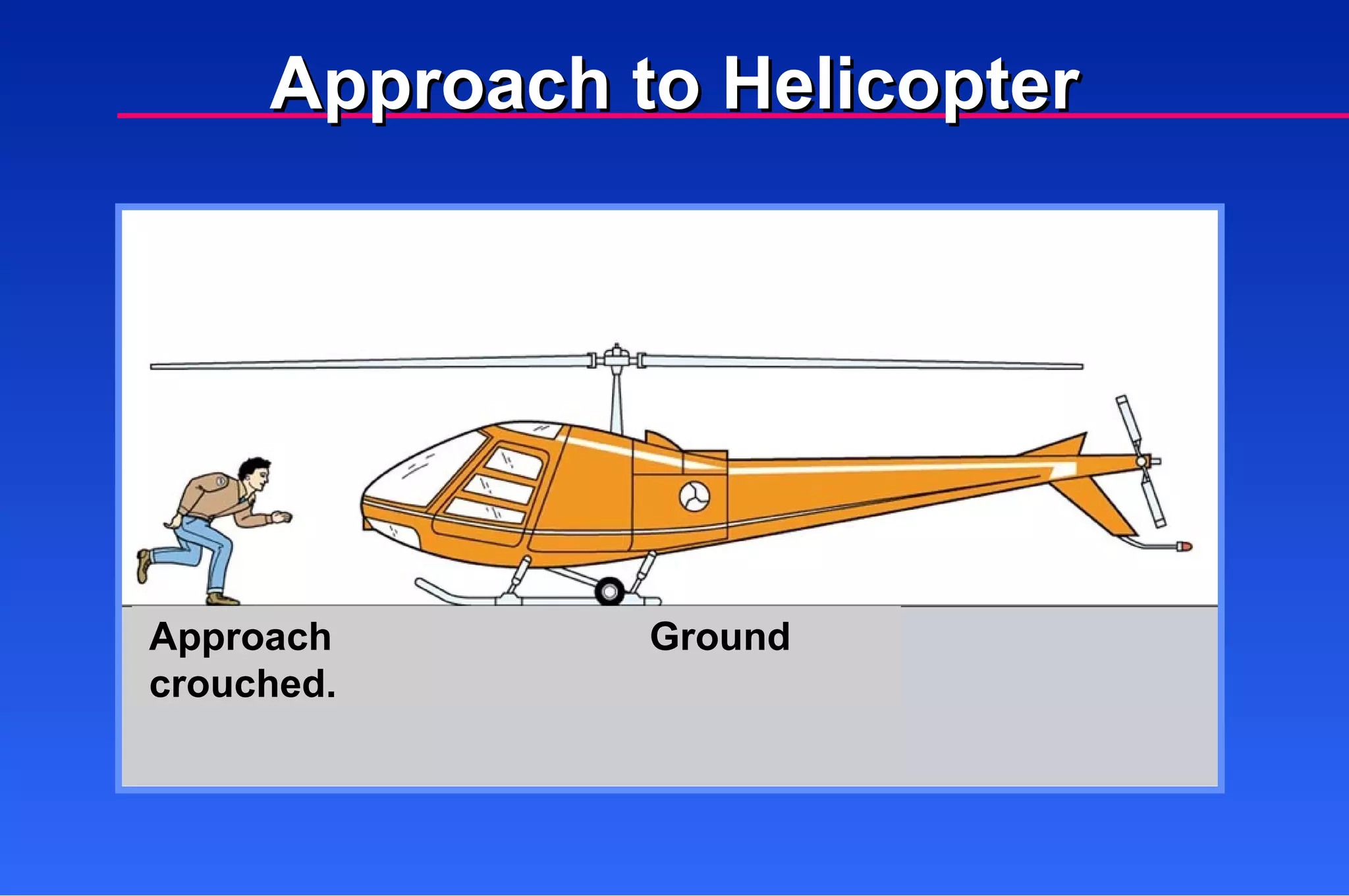 Approach crouched. Ground Approach to Helicopter 