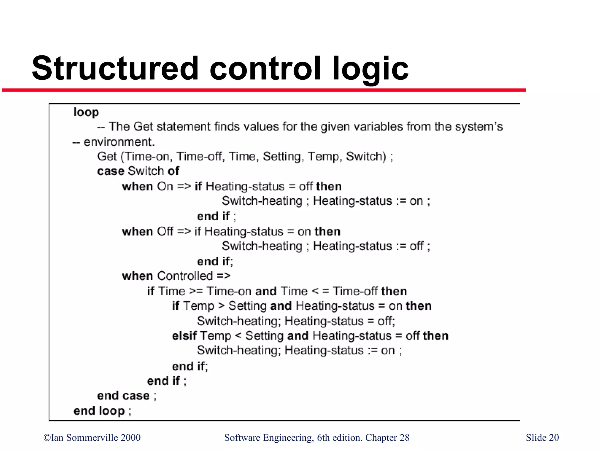 ©Ian Sommerville 2000 Software Engineering, 6th edition. Chapter 28 Slide 20
Structured control logic
 