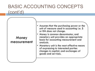 BASIC ACCOUNTING CONCEPTS
(cont’d)
 