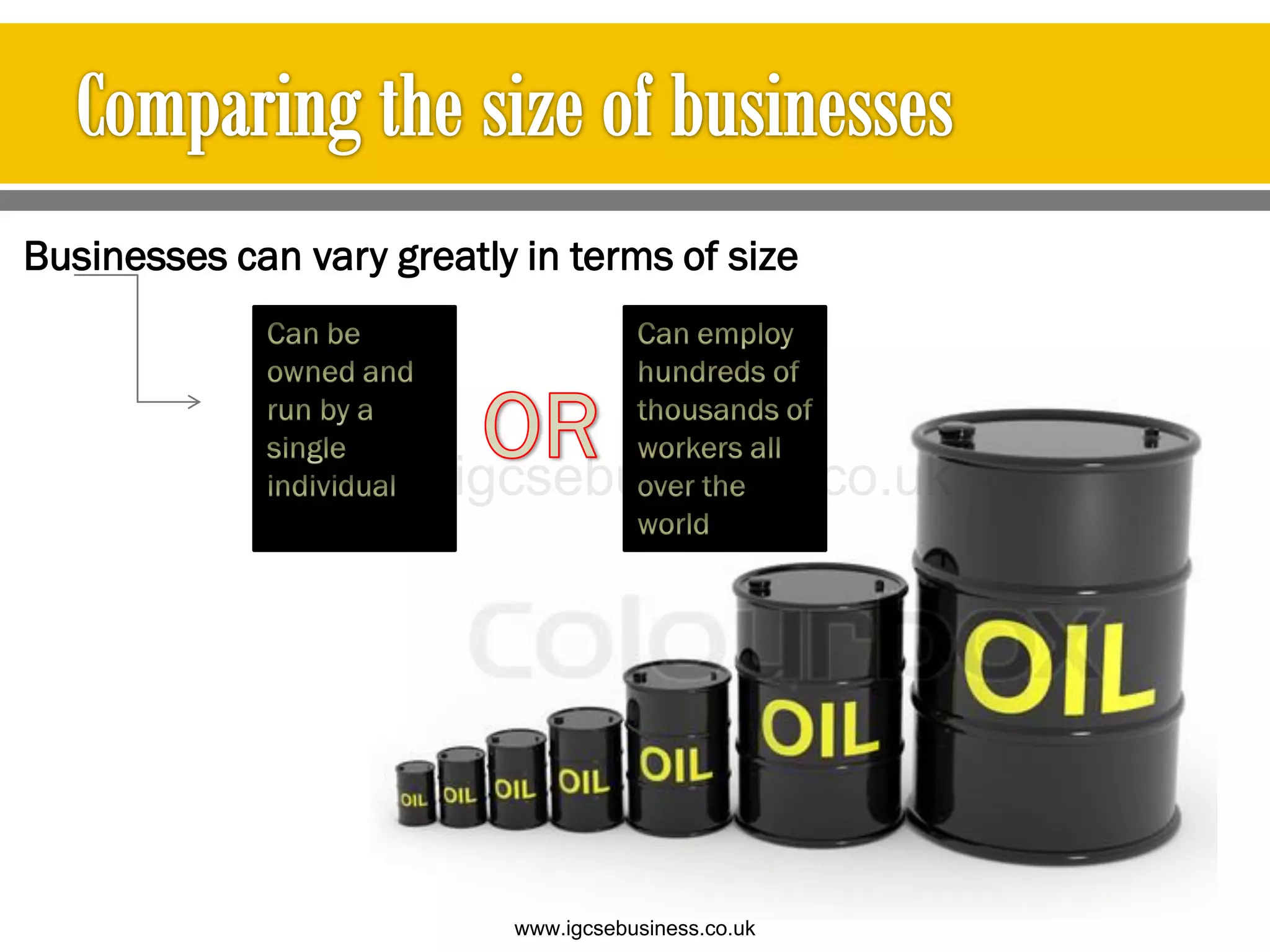 Businesses can vary greatly in terms of size
www.igcsebusiness.co.uk
www.igcsebusiness.co.uk
 
