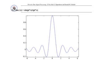 Discrete-Time Signal Processing, 2/E by Alan V. Oppenheim and Ronald W. Schafer
Ex: sinc (x) = sin(pi*x)/(pi*x)
( ) (p ) (p )
 