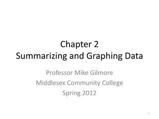 Chapter 2
Summarizing and Graphing Data
       Professor Mike Gilmore
    Middlesex Community College
            Spring 2012

                                  1
 