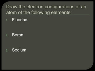 1. Fluorine
2. Boron
3. Sodium
 