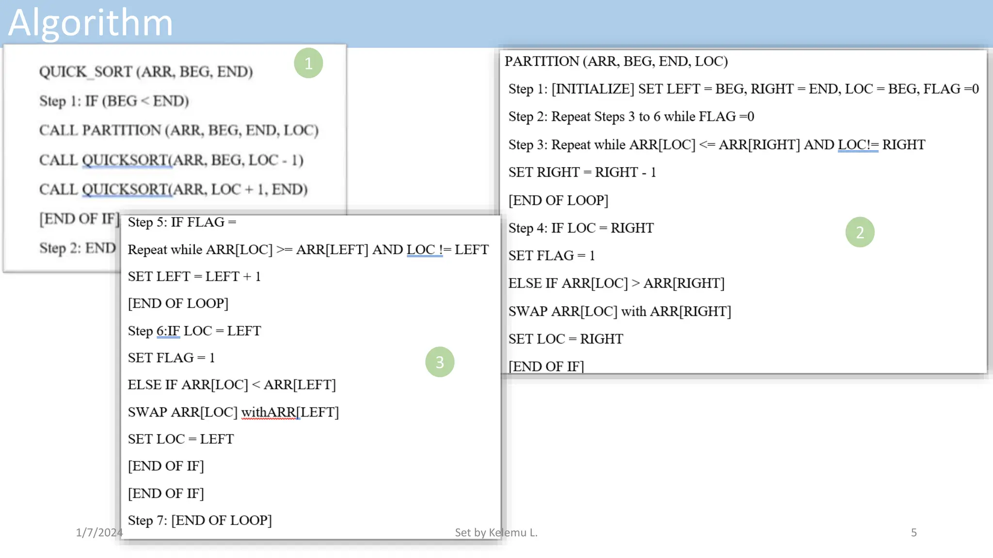 Algorithm
1
2
3
1/7/2024 Set by Kelemu L. 5
 
