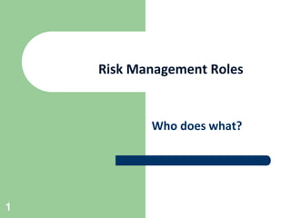 Who does what?
Risk Management Roles
1
 