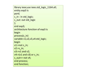 library ieee;use ieee.std_logic_1164.all;
entity exp3 is
port(
s_in : in std_logic;
s_out: out std_logic
);
end exp3;
architecture fonction of exp3 is
begin
process(s_in)
variable v1,v2,v3,v4:std_logic;
begin
v1:=not s_in;
v2:=s_in;
v3:=v1 and v2;
v4:=(v1 and v3) or s_in;
s_out<= not v4;
end process;
end fonction;
 