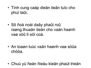 • Tính cung caáp dieän lieân tuïc cho 
phuï taûi. 
• Sô ñoà noái daây phaûi roû 
raøng.thuaän tieän cho vaän haønh 
vaø xöû lí söï coá. 
• An toaøn luùc vaän haønh vaø söûa 
chöõa. 
• Chuù yù ñeán ñieàu kieän phaùt trieån 
 