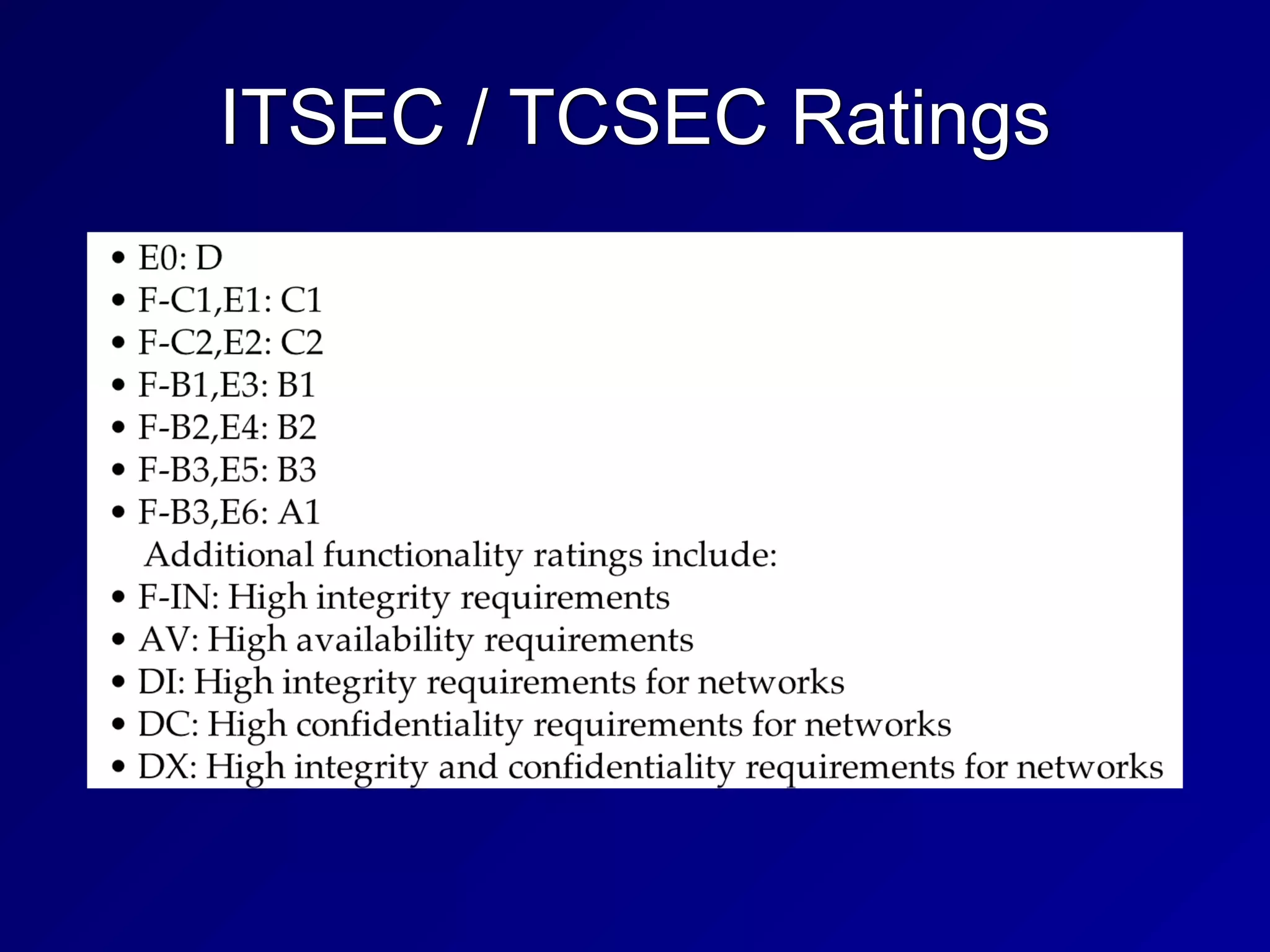 ITSEC / TCSEC Ratings
 