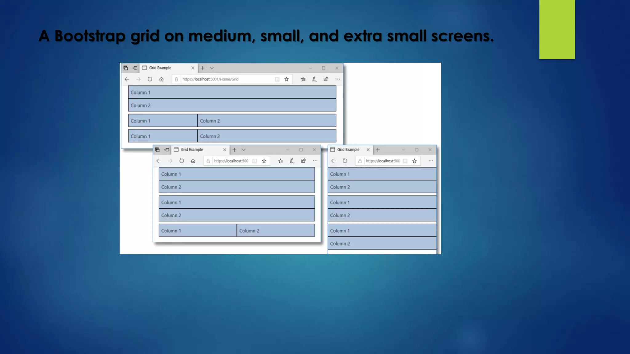A Bootstrap grid on medium, small, and extra small screens.
 