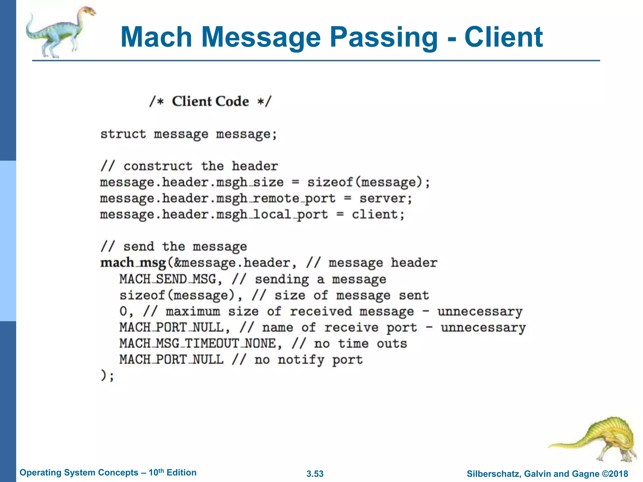 3.53 Silberschatz, Galvin and Gagne ©2018
Operating System Concepts – 10th Edition
Mach Message Passing - Client
 