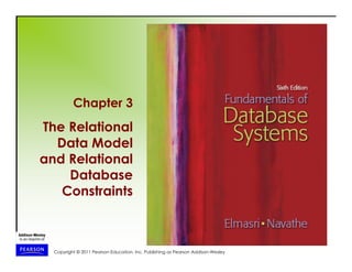 Copyright © 2011 Pearson Education, Inc. Publishing as Pearson Addison-Wesley
Chapter 3
The Relational
Data Model
and Relational
Database
Constraints
 