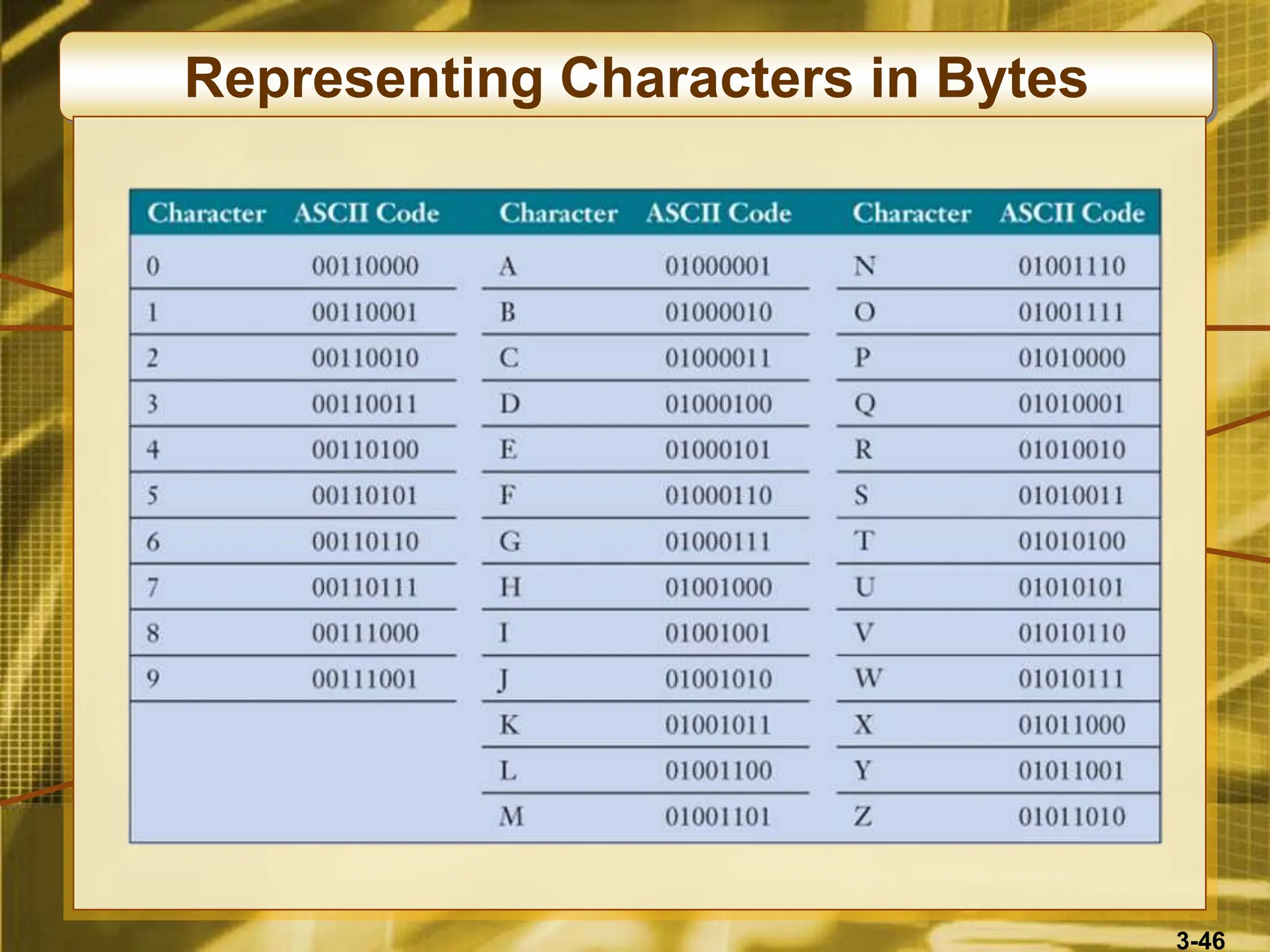3-46
Representing Characters in Bytes
 