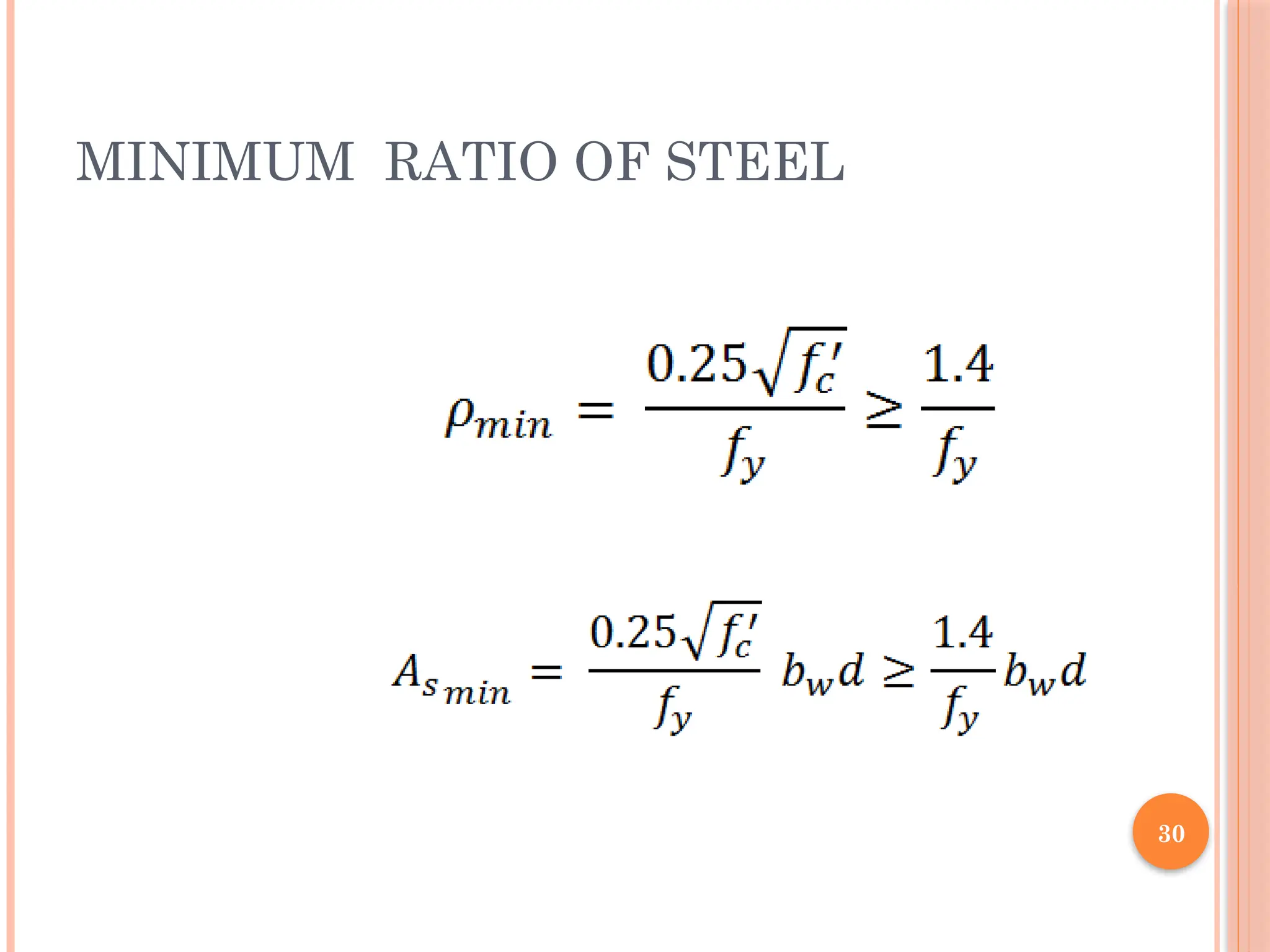 30
MINIMUM RATIO OF STEEL
 