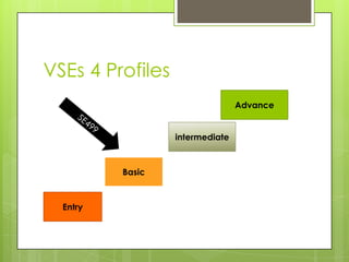 VSEs 4 Profiles
Entry
Basic
intermediate
Advance
 