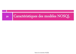 Caractéristiques des modèles NOSQL
29
Bases de données NoSQL
 