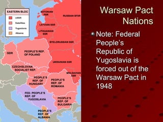 Warsaw PactWarsaw Pact
NationsNations
Note: FederalNote: Federal
People’sPeople’s
Republic ofRepublic of
Yugoslavia isYugoslavia is
forced out of theforced out of the
Warsaw Pact inWarsaw Pact in
19481948
 