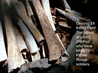Choung Ek
Killing Field:
The bones
of young
children
who were
killed by
Khmer
Rouge
soldiers.
 
