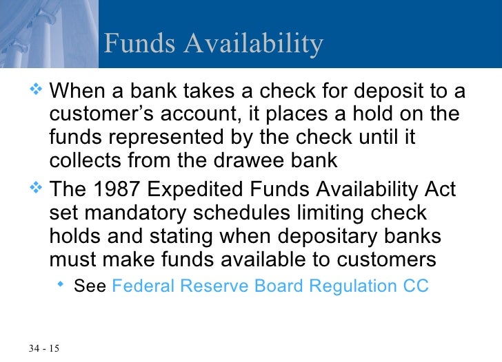 chapter 34 checks and electronic transfers regulation cc funds availability chart