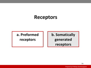 Receptors
Prepared by Pratheep Sandrasaigaran
54
a. Preformed
receptors
b. Somatically
generated
receptors
 