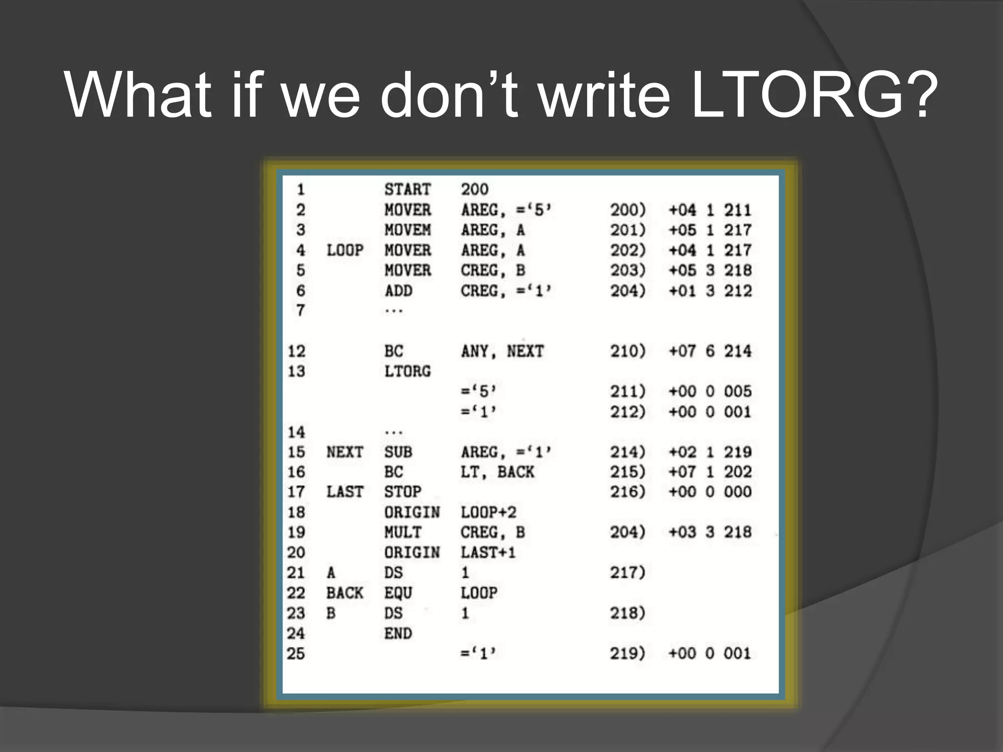 What if we don’t write LTORG?
 