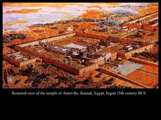 Restored view of the temple of Amen-Re, Karnak, Egypt, begun 15th century BCE.
 