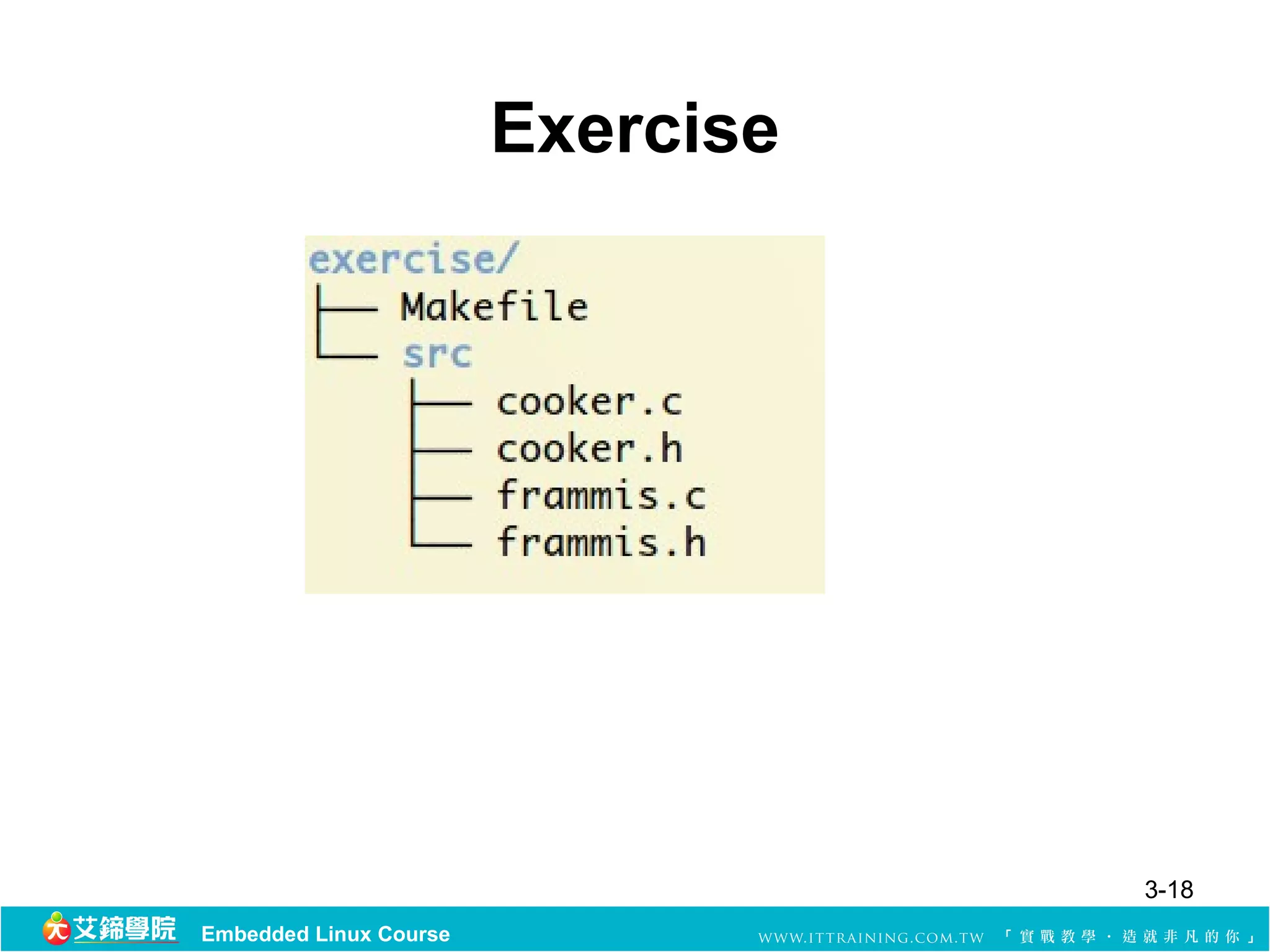 Exercise




                                   3-18
Embedded Linux Course
 