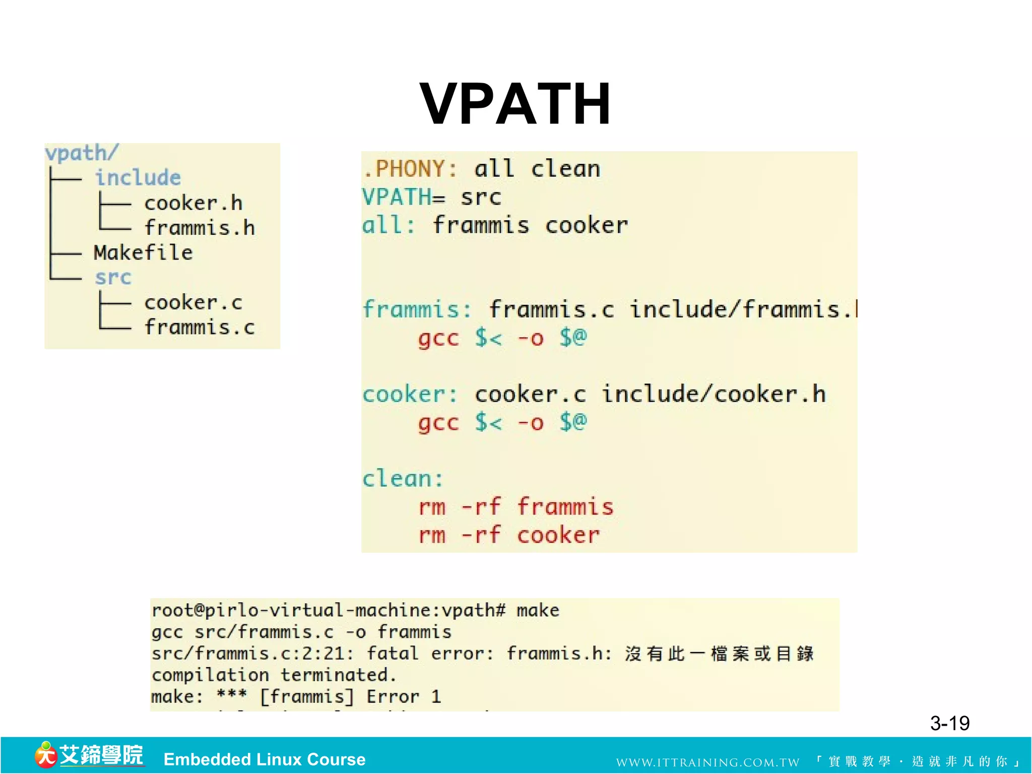 VPATH




                                3-19
Embedded Linux Course
 