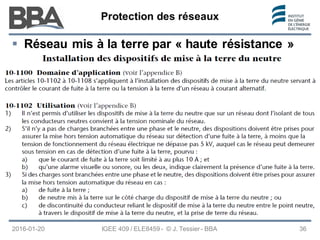 Protection des réseaux
Protection des réseaux
Protection des réseaux
2016-01-20 IGEE 409 / ELE8459 - © J. Tessier - BBA 36
 Réseau mis à la terre par « haute résistance »
 