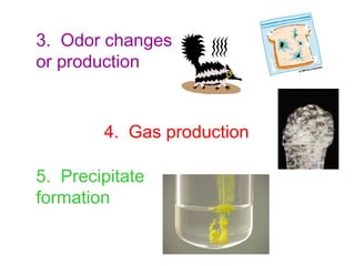 3. Odor changes
or production


        4. Gas production

5. Precipitate
formation
 