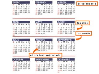 e l c a l e n d a r i o
l o s d í a s
e l d í a fe s t i v o / fe r i a d o
l o s m e s e s
 