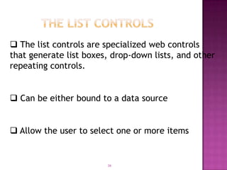 Web Application Using List Control Ch3 server controls | PPTX