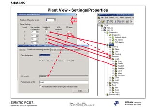 Date: 15.11.2006
File: ST-PCS7SYS_V70_p_stru.12
SIMATIC PCS 7
Siemens AG 2003. All rights reserved.
SITRAIN Training for
Automation and Drives
Plant View - Settings/Properties
1
3
 