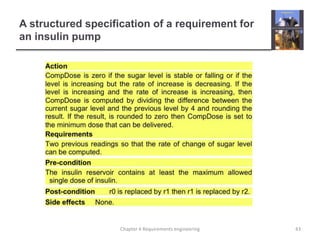 A structured specification of a requirement for
an insulin pump

Chapter 4 Requirements engineering

43

 