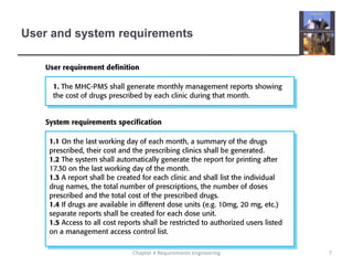 User and system requirements

Chapter 4 Requirements engineering

7

 