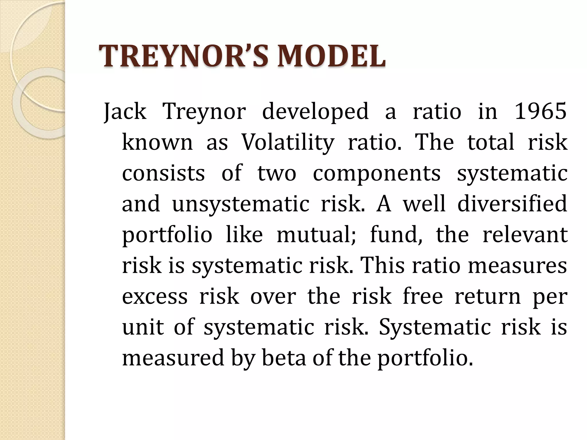 Treynor Model PORTFOLIO MANAGEMENT | PPTX | Stocks and Bonds | Personal Investing