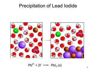 8
Precipitation of Lead Iodide
Pb
2+
+ 2I
-
PbI2 (s)
 