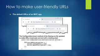  The default URLs of an MVC app
How to make user-friendly URLs
 