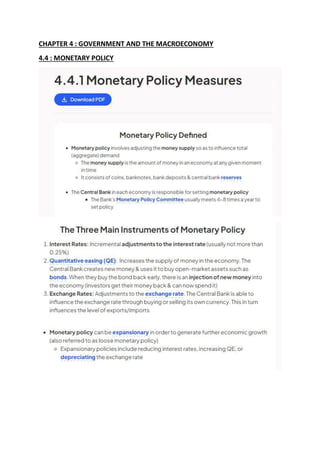 CHAPTER 4 : GOVERNMENT AND THE MACROECONOMY
4.4 : MONETARY POLICY
 