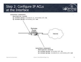 Step 2: Configure IP ACLs
at the Interface
64
64
64
© 2009 Cisco Learning Institute.
 