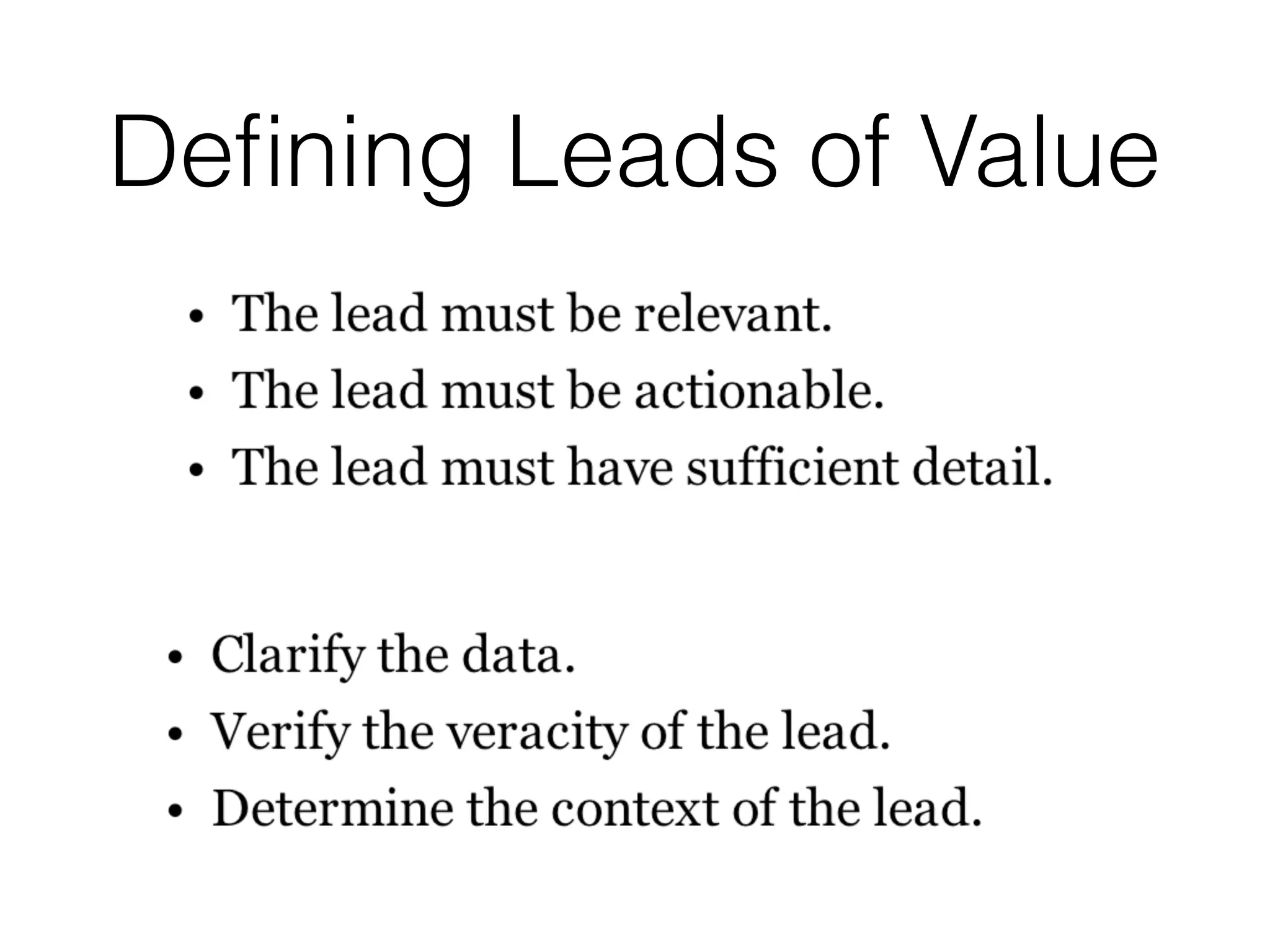 Deﬁning Leads of Value
 