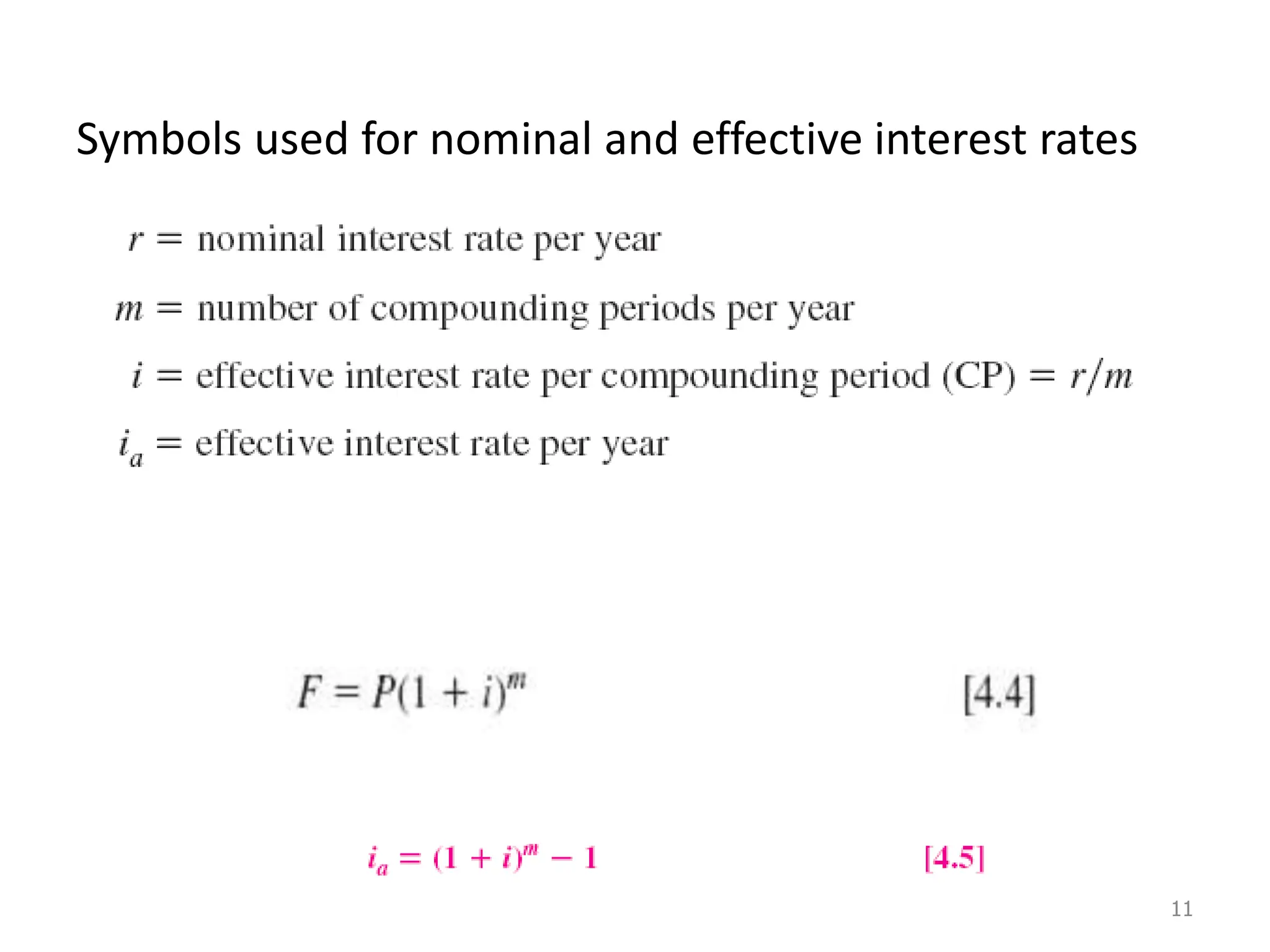Symbols used for nominal and effective interest rates
11
 