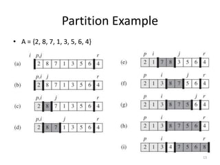 Partition Example
• A = {2, 8, 7, 1, 3, 5, 6, 4}
13
 