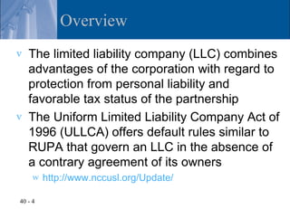 Chapter 40 – Limited Liability Companies, Limited Partnerships, and Limited Liability Limited Partnerships