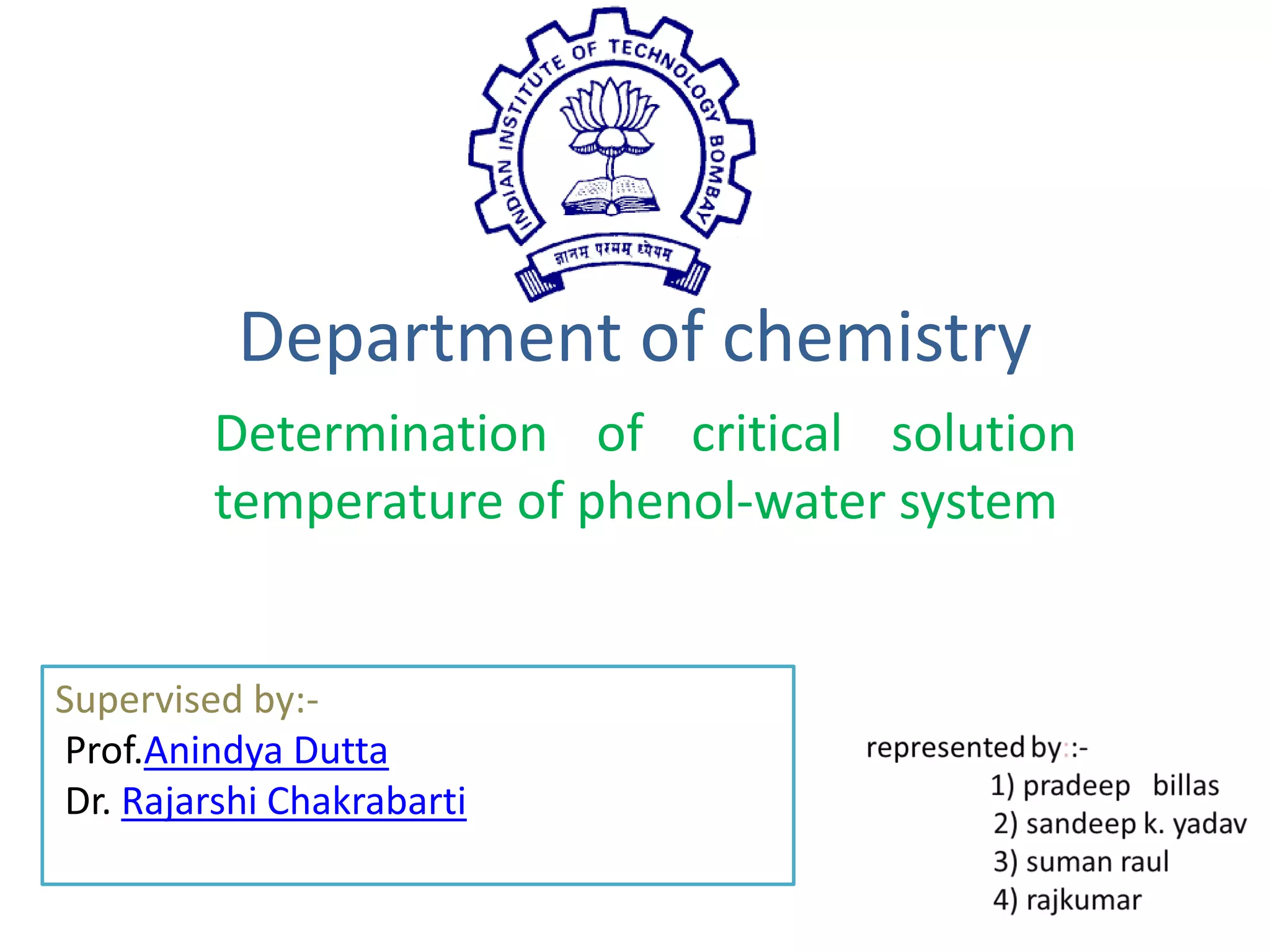 critical solution temperature of phenolwater system PPT
